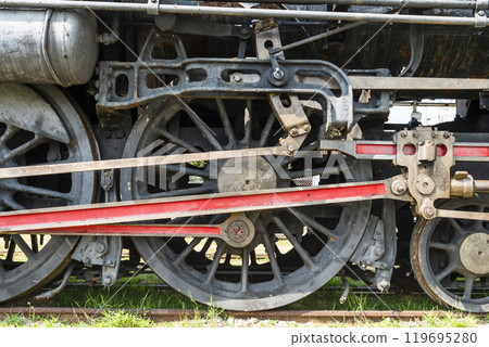 Close-ups of the steam train wheels in Taiwan present strength and beauty. Close-ups of the steam train wheels in Taiwan present strength and beauty. 119695280