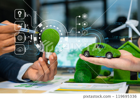 Creative, new ideas and innovation, Hand holding light bulb and smart brain inside and innovation icon network connection, innovative technology in science and industrial. 119695336