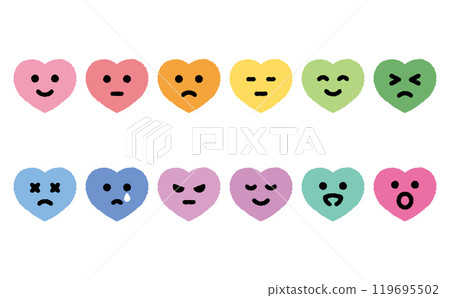 Hearts express joy, anger, sorrow and happiness! Cute facial expression illustrations 119695502