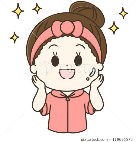 護理後皮膚變得光滑的女人的可愛插圖（粉紅色） 119695573