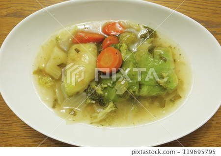 Cabbage rolls, a Western dish of meat or seafood wrapped in fresh cabbage and simmered in hot soup 119695795