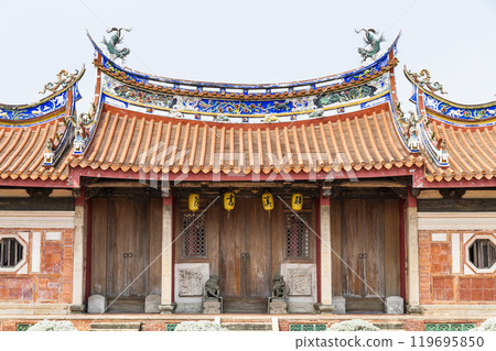 Building view of the Huangxi Academy (Wenchang Temple) in Taichung, Taiwan. The temple worshiped Wenchang Dijun. Building view of the Huangxi Academy (Wenchang Temple) in Taichung, Taiwan. The temple worshiped Wenchang Dijun. 119695850