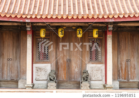 Building view of the Huangxi Academy (Wenchang Temple) in Taichung, Taiwan. The temple worshiped Wenchang Dijun. Building view of the Huangxi Academy (Wenchang Temple) in Taichung, Taiwan. The temple worshiped Wenchang Dijun. 119695851