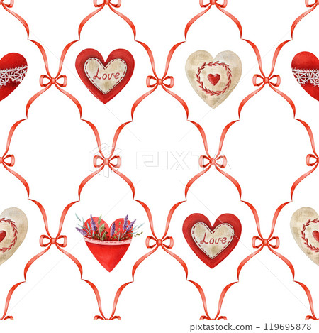 Valentines Day seamless pattern festive decor element. Hand drawn vintage style hearts, cute romantic elements. Perfect for holiday decoration, invitations and print designs. White background Valentines Day seamless pattern festive decor element. Hand drawn vintage style hearts, cute romantic elements. Perfect for holiday decoration, invitations and print designs. White background 119695878
