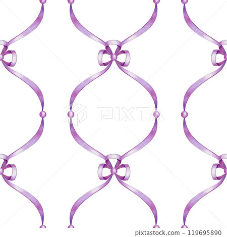 Elegant satin ribbon seamless pattern element. Vintage style painted illustration. Hand drawn delicate lavender color endless ornament design element in tender colors for printing, textile, fabric Elegant satin ribbon seamless pattern element. Vintage style painted illustration. Hand drawn delicate lavender color endless ornament design element in tender colors for printing, textile, fabric 119695890