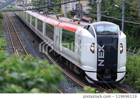 The Narita Express runs on the airport line towards the city 119696119