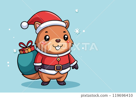 Cartoon Beaver Santa with Presents. Vector illustration 119696410