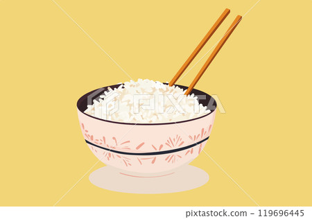 Bowl of rice with chopsticks. Vector illustration 119696445
