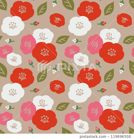 吉祥圖案/日式圖案：山茶花無縫圖案，排列簡單可愛 119696508