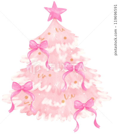 Pink Coquette Christmas tree with bows watercolor 119696591
