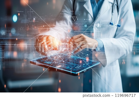 Doctor Using Electronic Medical Record on Tablet Doctor Using Electronic Medical Record on Tablet 119696717