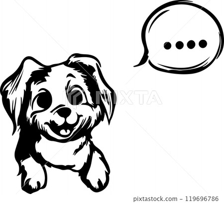 This adorable cartoon dog illustration features a speech bubble, making it perfect for various petrelated projects 119696786
