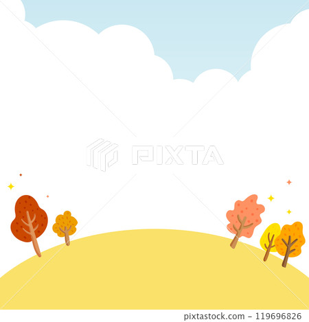 Autumn background with yellow hills and red autumn trees. Autumn background with yellow hills and red autumn trees. 119696826
