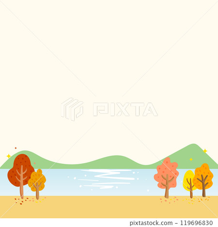 Autumn scenery with trees and mountains by the lake. 119696830