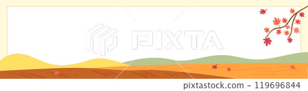 Autumn background frame banner design with maple trees and hills. 119696844