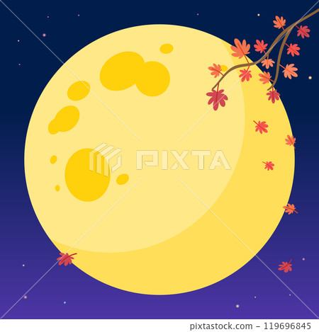 Autumn night background with maple trees and full moon. 119696845