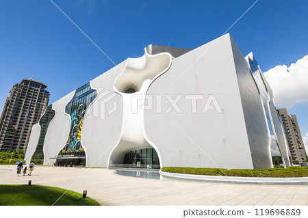 Modern building view of the National Taichung Theater in Taiwan. This is the only national performing arts center in central Taiwan. 119696889