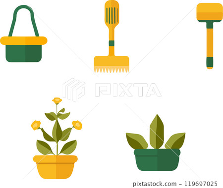 Garden Equipment and Potted Plants. Vector illustration Garden Equipment and Potted Plants. Vector illustration 119697025