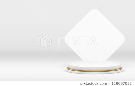 3d white luxury cylinder podium with rhombus wall background realistic vector illustration 119697032