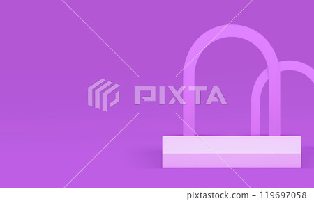 Violet 3d rectangle podium with arch mock up for product show realistic vector illustration Violet 3d rectangle podium with arch mock up for product show realistic vector illustration 119697058