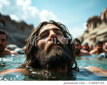 Jesus emerging from Water. High quality illustration 119697195