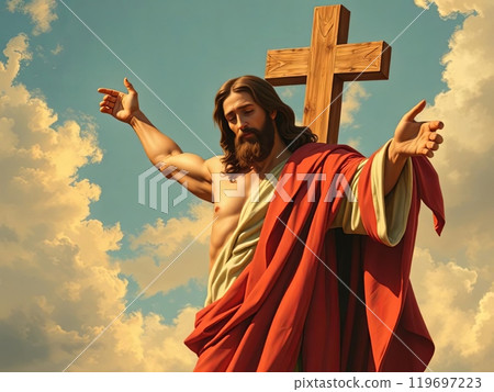 Jesus Christ Statue with Open Arms. High quality illustration Jesus Christ Statue with Open Arms. High quality illustration 119697223