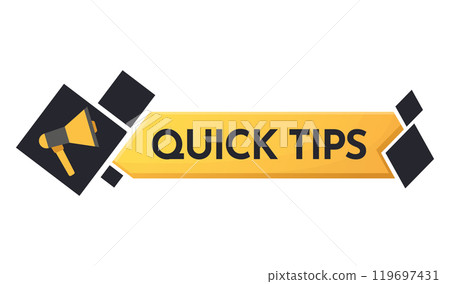Quick tips icon or symbol with black and yellow color. Megaphone element suitable for web. Vector illustration for helpful advice, tricks, solution or suggestion concept Quick tips icon or symbol with black and yellow color. Megaphone element suitable for web. Vector illustration for helpful advice, tricks, solution or suggestion concept 119697431