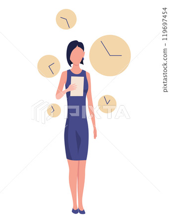 Effective time management. Efficiency work time. Freelance woman worker with productivity clock. Time management, control business time or work deadline concept, smart businesswoman 119697454
