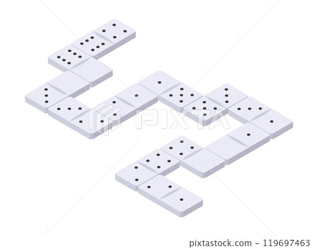 Board game, flat isometric view. Isolated colored icon of domino. Cartoon family table game for adults and kids for leisure and recreation. Vector illustration 119697463