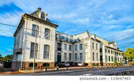 National Assembly in a historic building in Paramaribo, the capital of Suriname in South America 119697465
