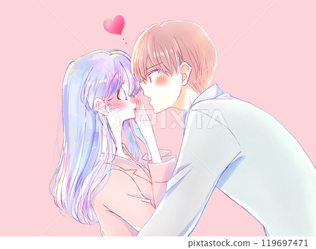 男人接近女人、睡衣、愛情 男人接近女人、睡衣、愛情 119697471