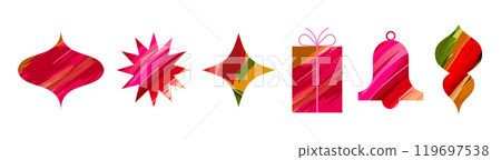Merry Christmas, luxury oil painted vector set of Xmas decorations. Red abstract artist style 119697538
