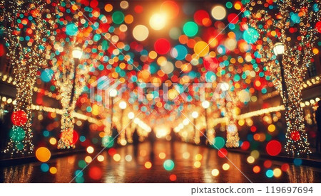 具有夢幻般散景效果的聖誕燈飾 119697694