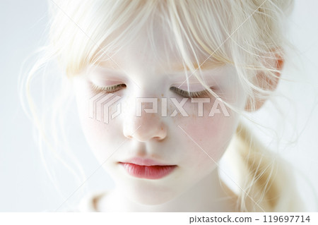 delicate fashionable portrait of an albino girl with white hair delicate fashionable portrait of an albino girl with white hair 119697714