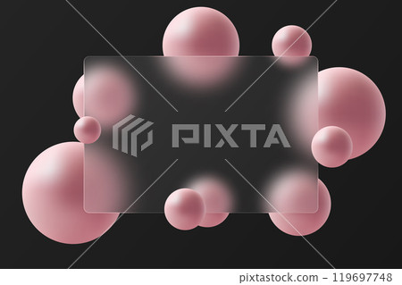 Glass morphism style. Realistic glass morphism effect with floating spheres. Glass morphism style. Realistic glass morphism effect with floating spheres. 119697748