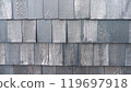 Several dark patterned wooden planks are arranged in a row. 119697918