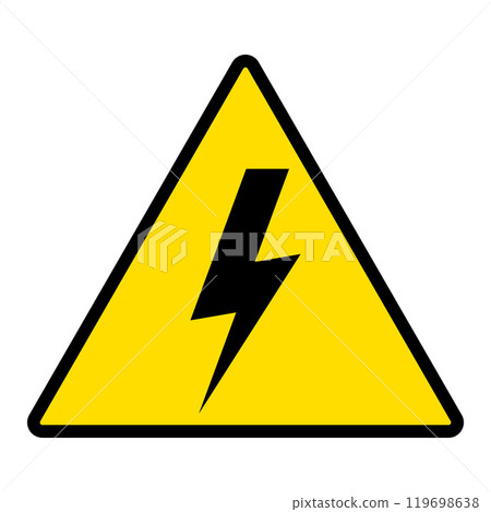 High voltage sign, lightning in yellow and black triangle symbol, isolated on white 119698638