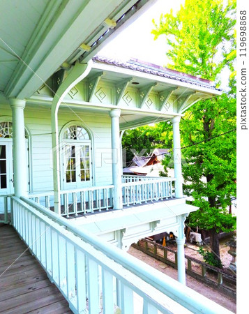 Shimane Prefecture designated tangible cultural property, Matsue City historic landscape formation building, Kounkaku, used as the residence of Emperor Meiji, second floor balcony 119698868
