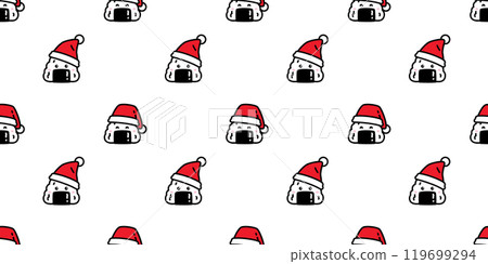 onigiri seamless pattern christmas santa claus hat japanese food vector cartoon scarf isolated wrapping paper tile background repeat wallpaper doodle illustration design 119699294