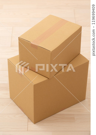 Cardboard packages on the floor Cardboard packages on the floor 119699409