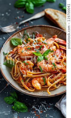 Linguine with lobster in a decadent tomato cream sauce 119700041