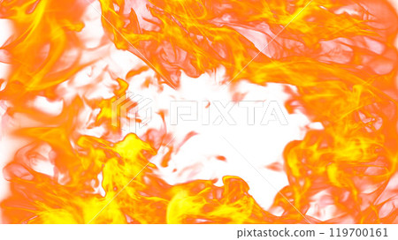 3d illustration. Tongues of flame from four sides on a white background. 3d illustration. Tongues of flame from four sides on a white background. 119700161