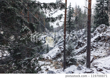 Landscape photography with cascade waterfall in the forest. Kivach Landscape photography with cascade waterfall in the forest. Kivach 119700871