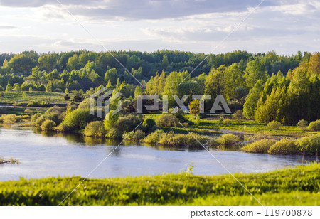 Rural Russian landscape photography with Sorot river coasts Rural Russian landscape photography with Sorot river coasts 119700878