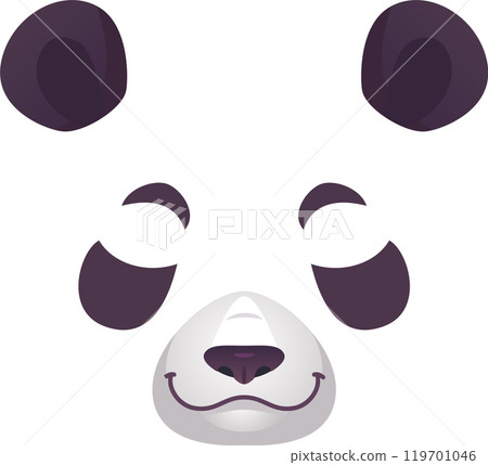 Cartoon illustration of a friendly panda bear face, featuring a cheerful smile and closed eyes, conveying a sense of joy and happiness Cartoon illustration of a friendly panda bear face, featuring a cheerful smile and closed eyes, conveying a sense of joy and happiness 119701046
