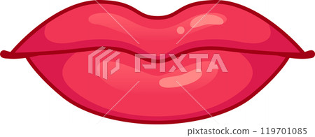 Slightly open glossy red lips are showing a kissing or speaking gesture in a close up illustration Slightly open glossy red lips are showing a kissing or speaking gesture in a close up illustration 119701085