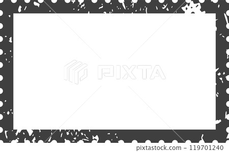 Dark gray border with white dots and grunge splatter effect surrounding a clean white rectangular space 119701240