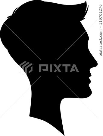 Black silhouette profile of a young man with modern hairstyle looking to the right side, minimalist vector portrait Black silhouette profile of a young man with modern hairstyle looking to the right side, minimalist vector portrait 119701276