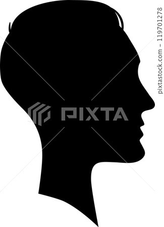 Black silhouette profile of a person, representing concepts such as anonymity, identity, and individuality 119701278