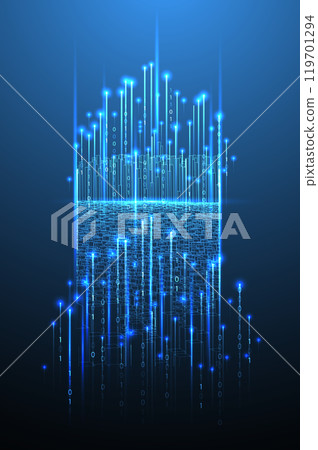 Big Data futuristic, technology light design. Vector datum digital background. Illustration innovation of data system. Hand drawn illustration. 119701294
